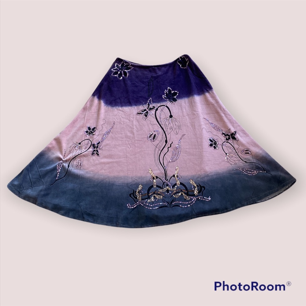 NWT Gorgeous Miso Miso Embellished Purple & Pink Ombre Velour Circle Skirt Small
